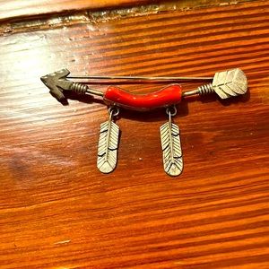 Beautiful Native American Sterling stamped and coral brooch